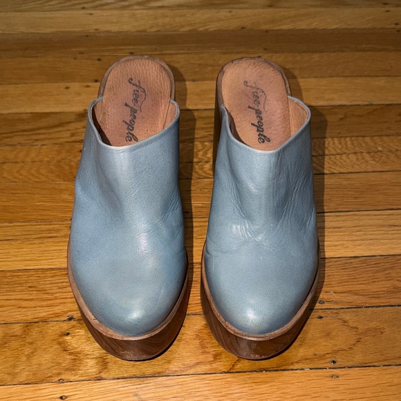 Free People Shoes - Free People Light Blue Leather Mules